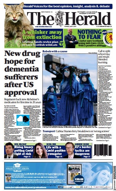 The Herald Newspaper Front Page (UK) for 8 June 2021