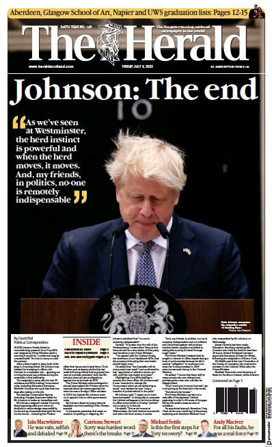 The Herald Newspaper Front Page (UK) for 8 July 2022