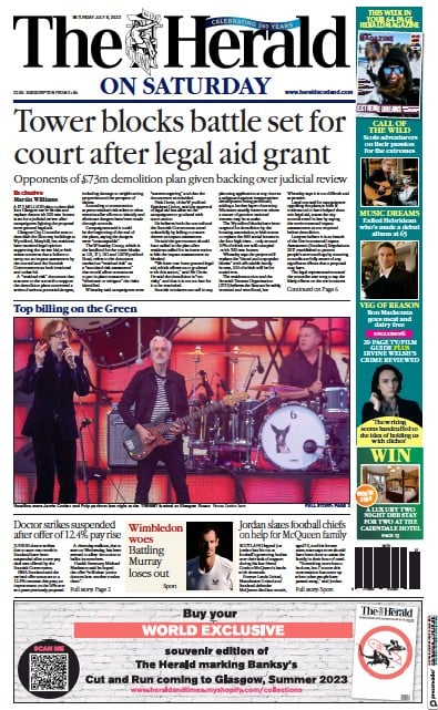 The Herald Newspaper Front Page (UK) for 8 July 2023