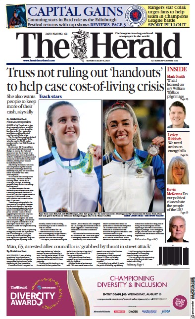 The Herald Newspaper Front Page (UK) for 8 August 2022