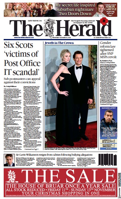 The Herald Newspaper Front Page (UK) for 9 November 2022