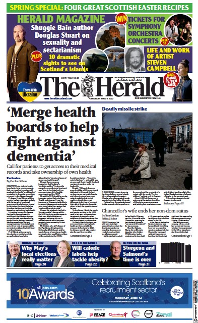 The Herald Newspaper Front Page (UK) for 9 April 2022