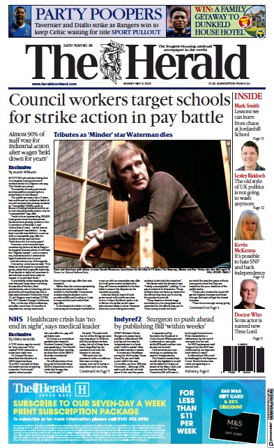 The Herald Newspaper Front Page (UK) for 9 May 2022