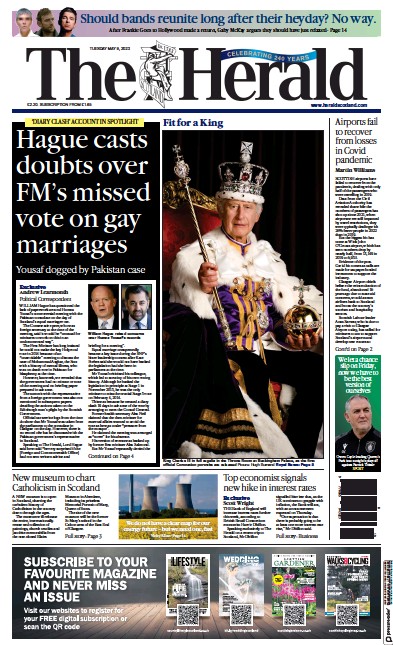 The Herald Newspaper Front Page (UK) for 9 May 2023