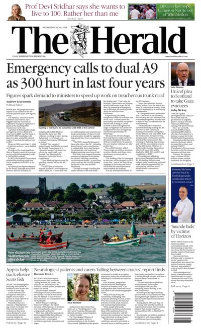 The Herald Newspaper Front Page (UK) for 9 July 2025