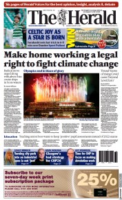 The Herald (UK) Newspaper Front Page for 9 August 2021