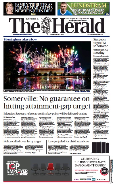 The Herald Newspaper Front Page (UK) for 9 August 2022