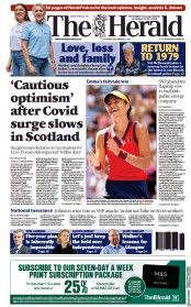 The Herald (UK) Newspaper Front Page for 9 September 2021