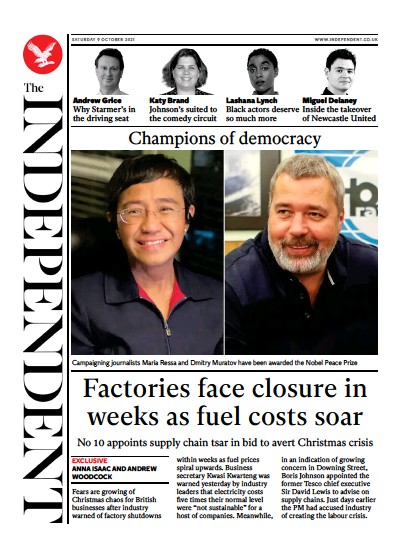 The Independent Newspaper Front Page (UK) for 10 October 2021