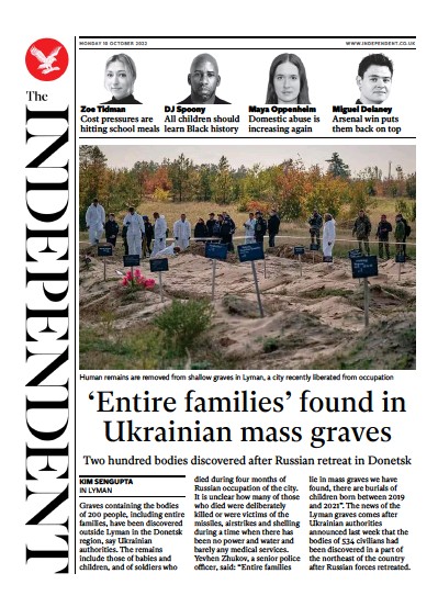 The Independent Newspaper Front Page (UK) for 10 October 2022