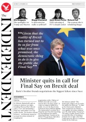 The Independent (UK) Newspaper Front Page for 10 November 2018