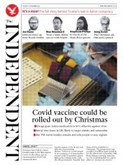 The Independent (UK) Newspaper Front Page for 10 November 2020