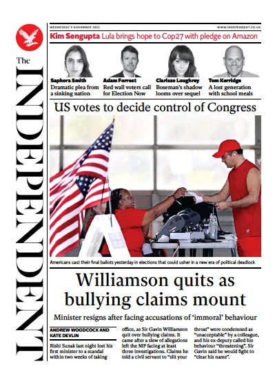 The Independent Newspaper Front Page (UK) for 10 November 2022