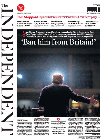 The Independent Newspaper Front Page (UK) for 10 December 2015
