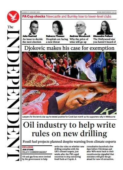 The Independent Newspaper Front Page (UK) for 10 January 2022