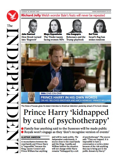 The Independent Newspaper Front Page (UK) for 10 January 2023