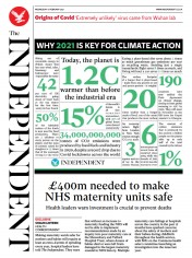 The Independent (UK) Newspaper Front Page for 10 February 2021