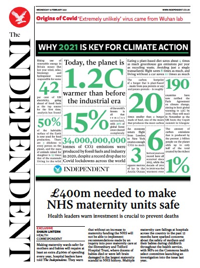 The Independent Newspaper Front Page (UK) for 10 February 2021
