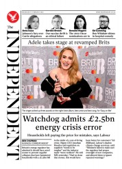 The Independent (UK) Newspaper Front Page for 10 February 2022