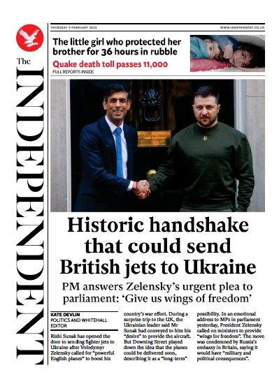 The Independent Newspaper Front Page (UK) for 10 February 2023
