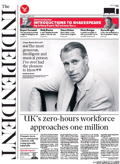 The Independent Newspaper Front Page (UK) for 10 March 2016