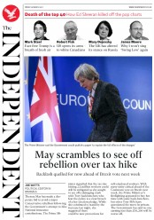 The Independent (UK) Newspaper Front Page for 10 March 2017