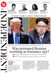 The Independent (UK) Newspaper Front Page for 10 March 2018