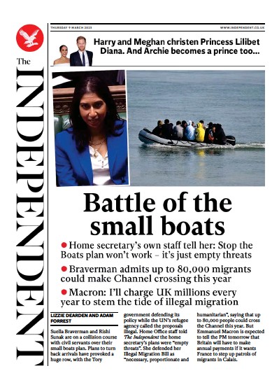 The Independent Newspaper Front Page (UK) for 10 March 2023