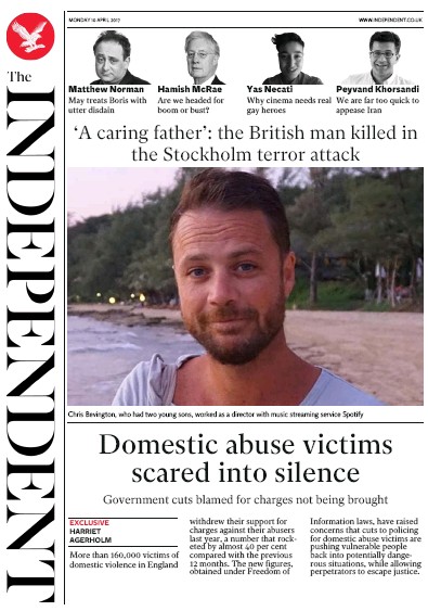 The Independent Newspaper Front Page (UK) for 10 April 2017