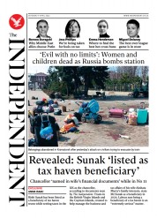 The Independent (UK) Newspaper Front Page for 10 April 2022