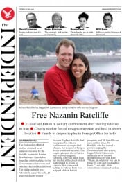 The Independent (UK) Newspaper Front Page for 10 May 2016