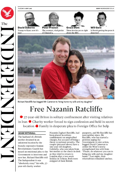 The Independent Newspaper Front Page (UK) for 10 May 2016