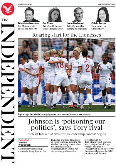 The Independent Newspaper Front Page (UK) for 10 June 2019