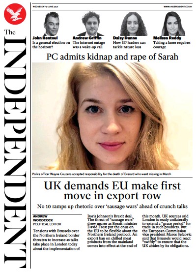The Independent Newspaper Front Page (UK) for 10 June 2021