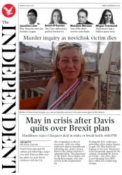 The Independent (UK) Newspaper Front Page for 10 July 2018