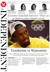 The Independent (UK) Newspaper Front Page for 10 August 2016