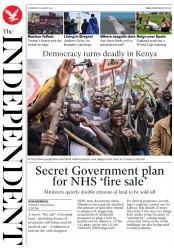 The Independent (UK) Newspaper Front Page for 10 August 2017