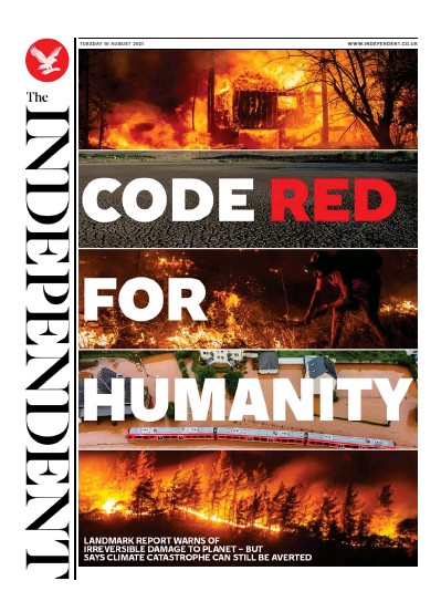 The Independent Newspaper Front Page (UK) for 10 August 2021