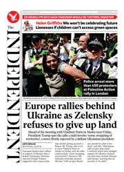 The Independent front page for 10 August 2025