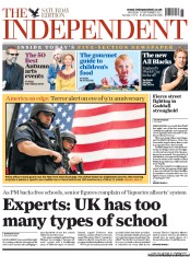 The Independent Newspaper Front Page (UK) for 10 September 2011