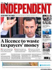 The Independent (UK) Newspaper Front Page for 10 September 2013