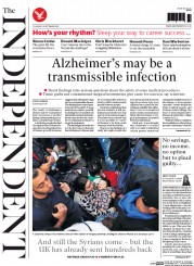 The Independent (UK) Newspaper Front Page for 10 September 2015