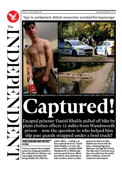 The Independent Newspaper Front Page (UK) for 10 September 2023