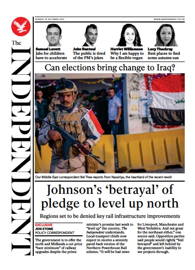 The Independent Newspaper Front Page (UK) for 11 October 2021
