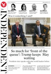 The Independent (UK) Newspaper Front Page for 11 November 2016
