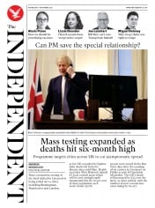 The Independent (UK) Newspaper Front Page for 11 November 2020