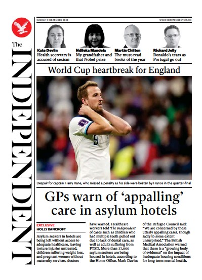 The Independent Newspaper Front Page (UK) for 11 December 2022