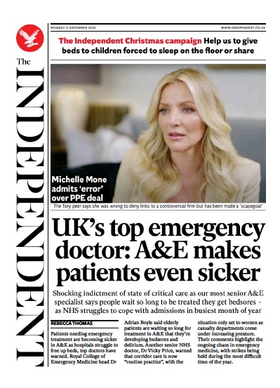 The Independent Newspaper Front Page (UK) for 11 December 2023