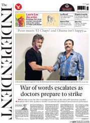 The Independent (UK) Newspaper Front Page for 11 January 2016