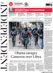 The Independent (UK) Newspaper Front Page for 11 March 2016